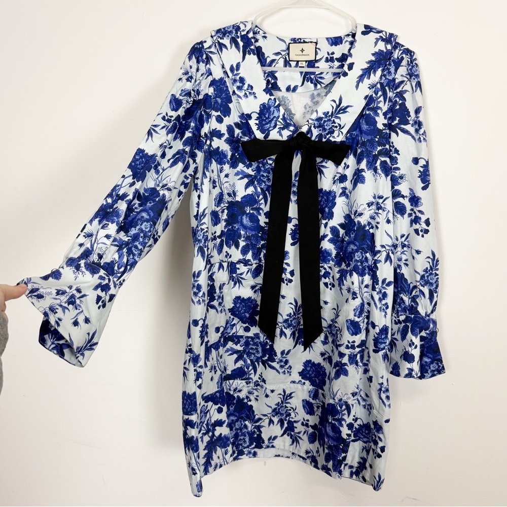 Tuckernuck Bella Dress Sapphire Bloom Womens XL Blue White Floral Neck Tie - Picture 2 of 16